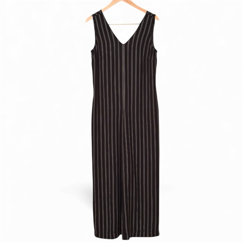 Sleeveless V-Neck Wide-Leg Jumpsuit in Black Stripe